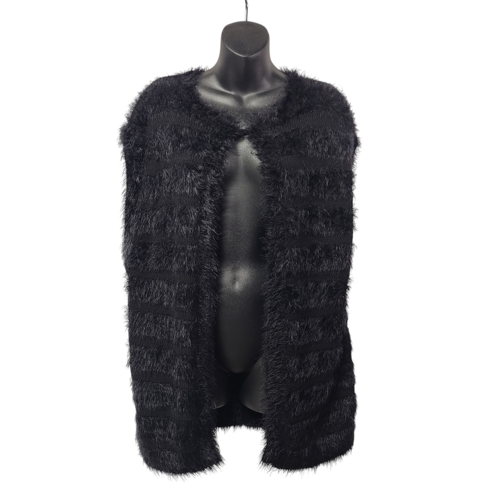 August Silk Women's Black Fuzzy Cozy Jacket Vest Size Medium